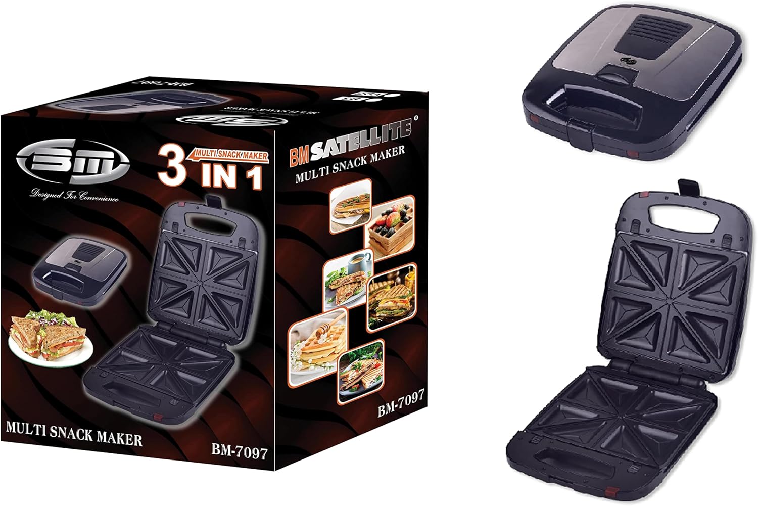 3-In-1 Snack Maker 750W 750.0 W BM-7097 Black/Silver