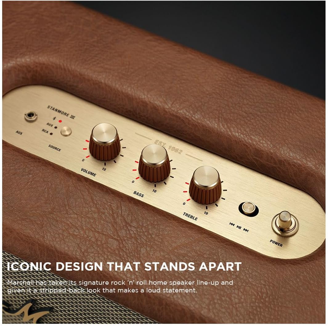 Marshall Stanmore III 50W Premium Home Wireless Speaker with Bluetooth 5.2 and Multiple Inputs - Enjoy Signature Marshall Sound (Brown)