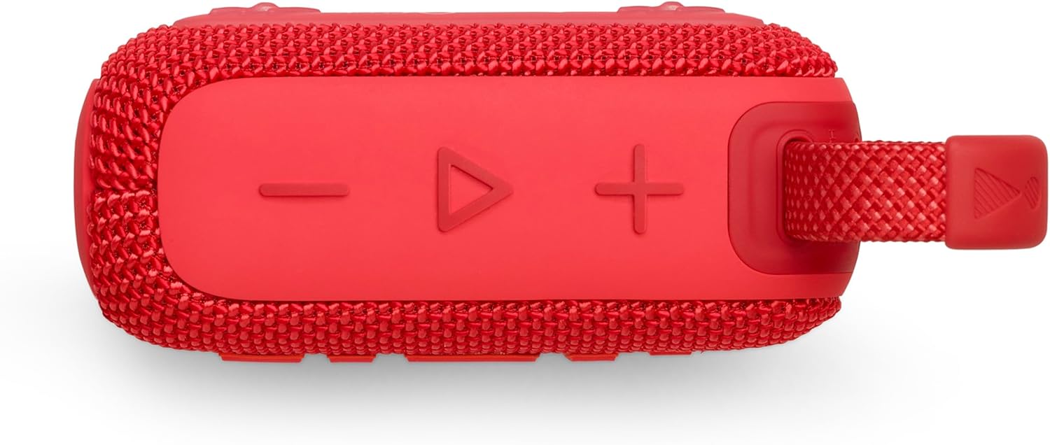 JBL GO4 Bluetooth Speaker, USB C Charging, IP67 Dustproof, Waterproof, App Compatible, Passive Radiator Included, Portable, Red, JBLGO4RED