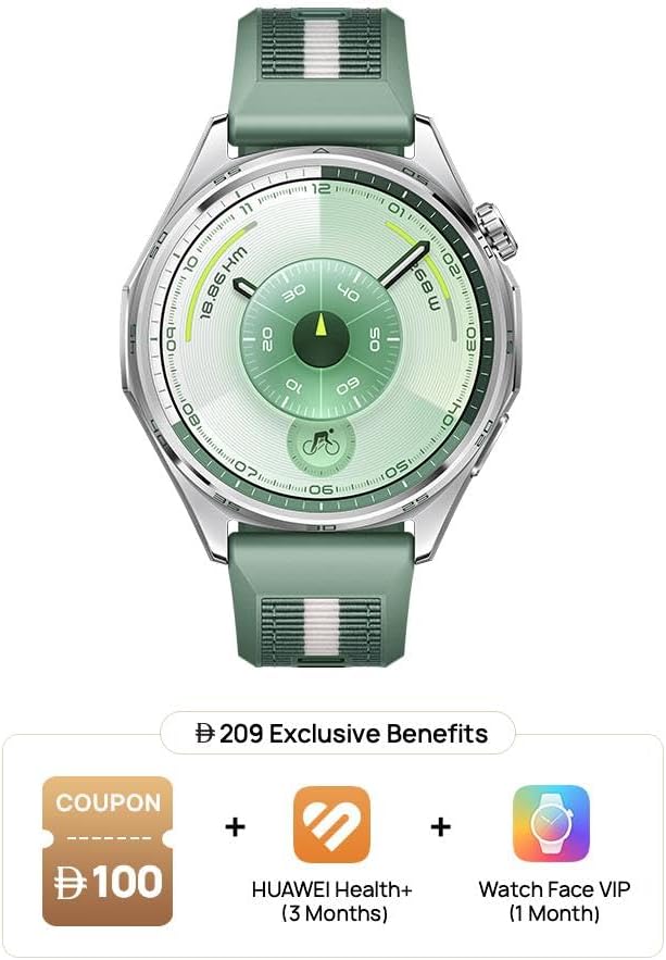 HUAWEI WATCH GT 6 Smart Watch, 46mm, upto 21 days battery life, GPS Smart Watches with 100+ Sports Mode, Cycling, iOS & Android Compatible, Emotional Wellbeing, Health Monitoring, Green