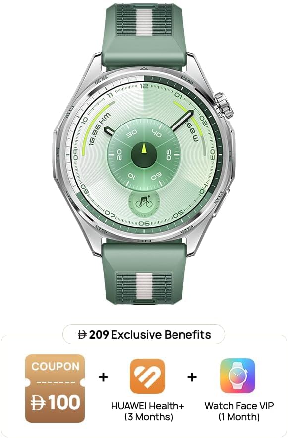 HUAWEI WATCH GT 6 Smart Watch, 46mm, upto 21 days battery life, GPS Smart Watches with 100+ Sports Mode, Cycling, iOS & Android Compatible, Emotional Wellbeing, Health Monitoring, Green