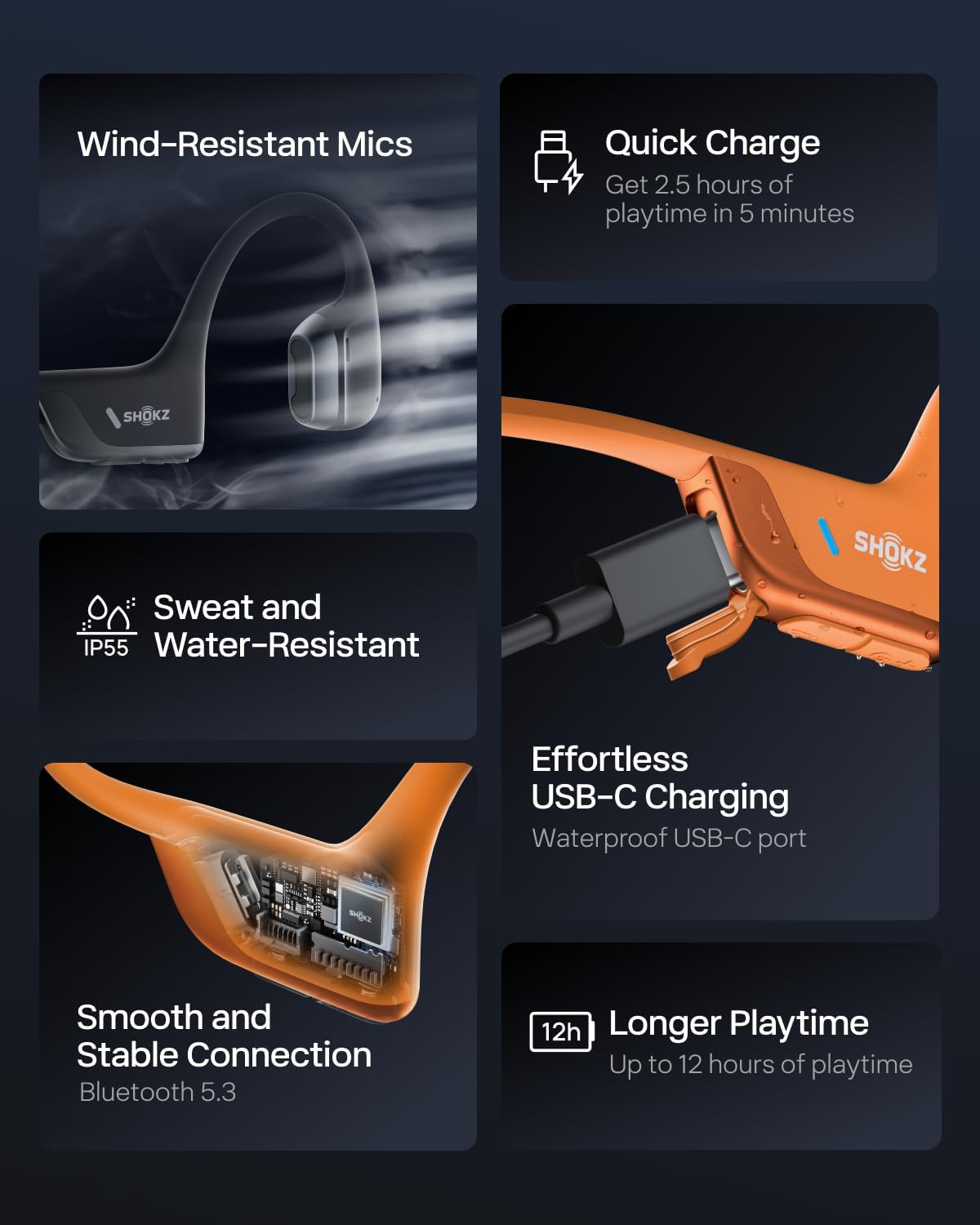 SHOKZ New OpenRun Pro 2 - Open-Ear, Bone Conduction Sport Headphones - with Headband - Sweat Resistant, Workout Headphones - Secure, Wireless, Comfortable Fit-Deep Bass and Smart Mic App