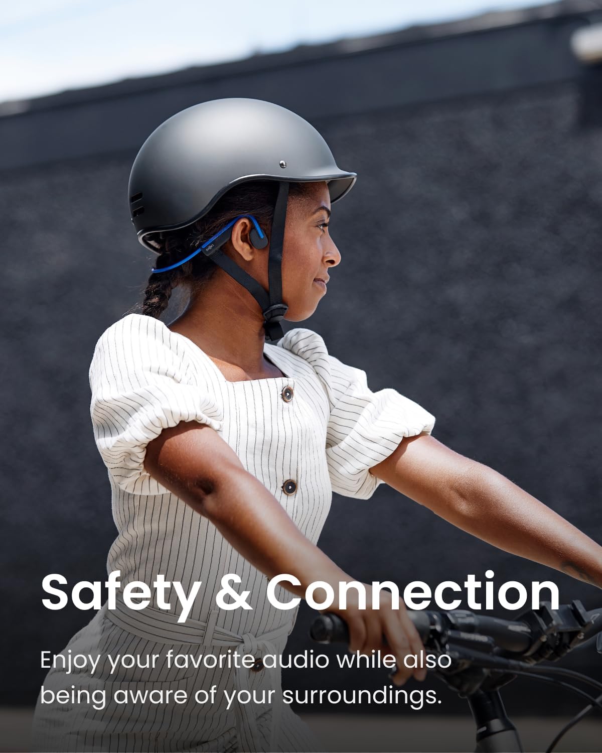 SHOKZ OpenMove Bone Conduction Headphones, Open-Ear Bluetooth Sports Earphones with Mic, IP55 Waterproof Wireless Headset for Running and Workout, 6H Playtime, Blue, with Stickers