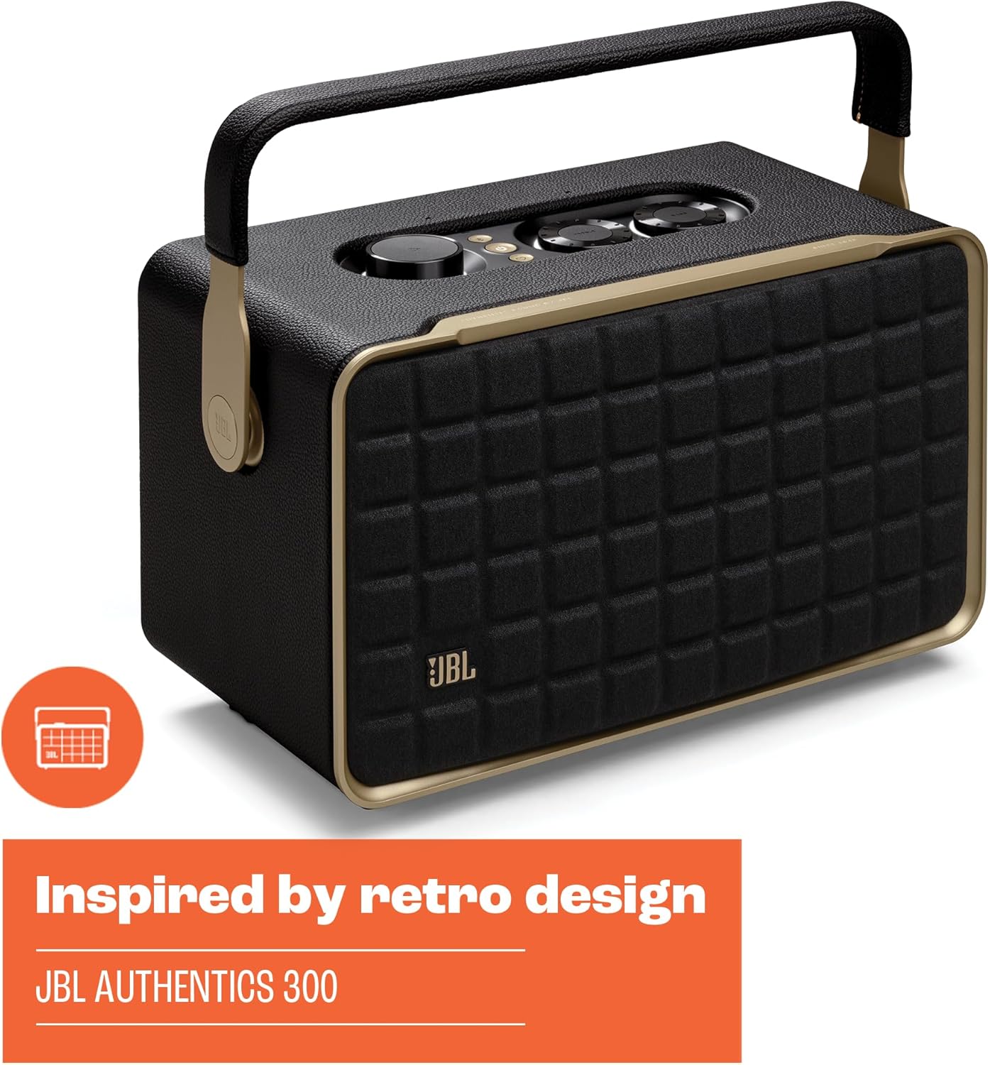 JBL Authentics 300 - Retro Style Wireless Bluetooth/WiFi Home Speaker, Built in Battery (4800mAh), Music Streaming Services via Built-in Wi-Fi, Built in Alexa and Google Assistant (White/Gold)