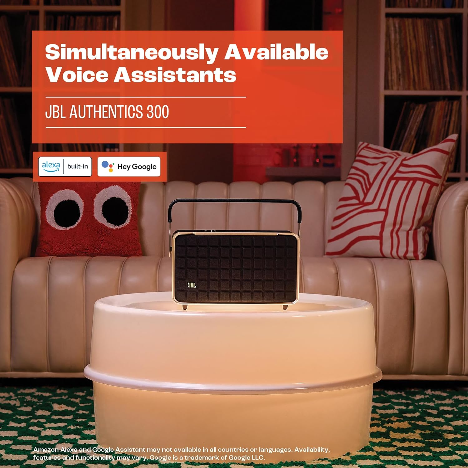 JBL Authentics 300 - Retro Style Wireless Bluetooth/WiFi Home Speaker, Built in Battery (4800mAh), Music Streaming Services via Built-in Wi-Fi, Built in Alexa and Google Assistant (White/Gold)