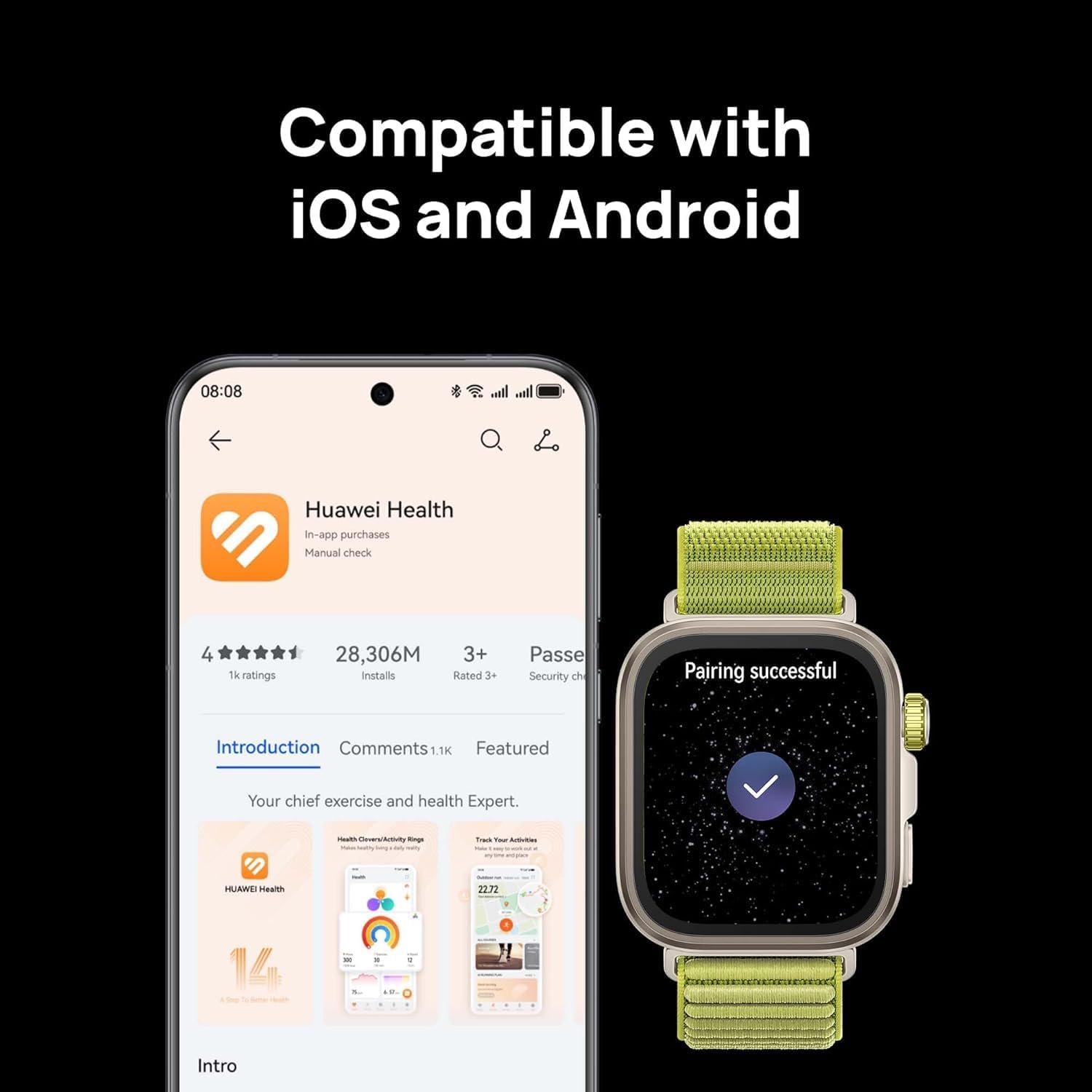 HUAWEI WATCH FIT4 Pro Smart Watch, 1.82” Display, Sapphire Glass &Titanium, GPS for Pro-Level Outdoor Sports, NFC, ECG Analysis, up to 10-Day Battery Life, iOS & Android, Black