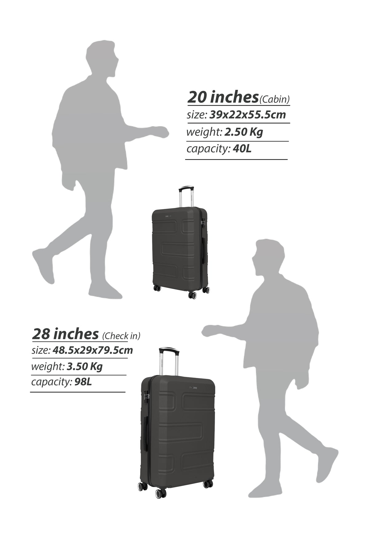 Cabin Size Lightweigh ABS Hardside Spinner Luggage Trolley -20 Inch | Carrying 10KG 4-Wheel Hardshell Suitcase Crey