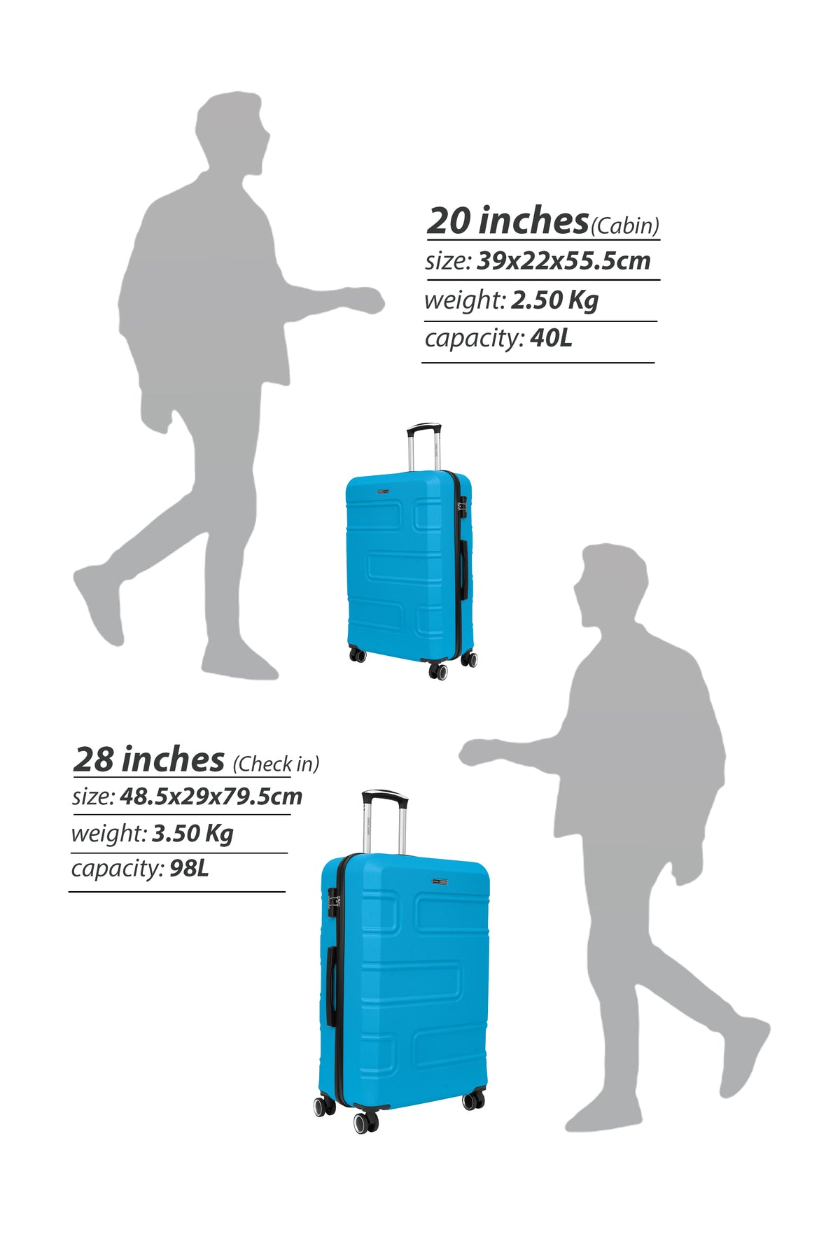Cabin Size Lightweigh ABS Hardside Spinner Luggage Trolley -20 Inch | Carrying 10KG 4-Wheel Hardshell Suitcase Blue