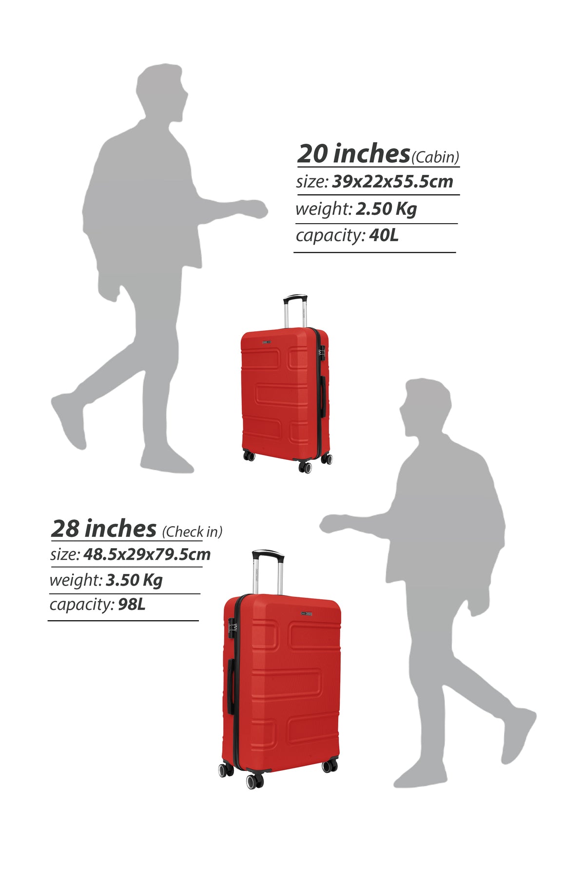 Cabin Size Lightweigh ABS Hardside Spinner Luggage Trolley -20 Inch | Carrying 10KG 4-Wheel Hardshell Suitcase Black