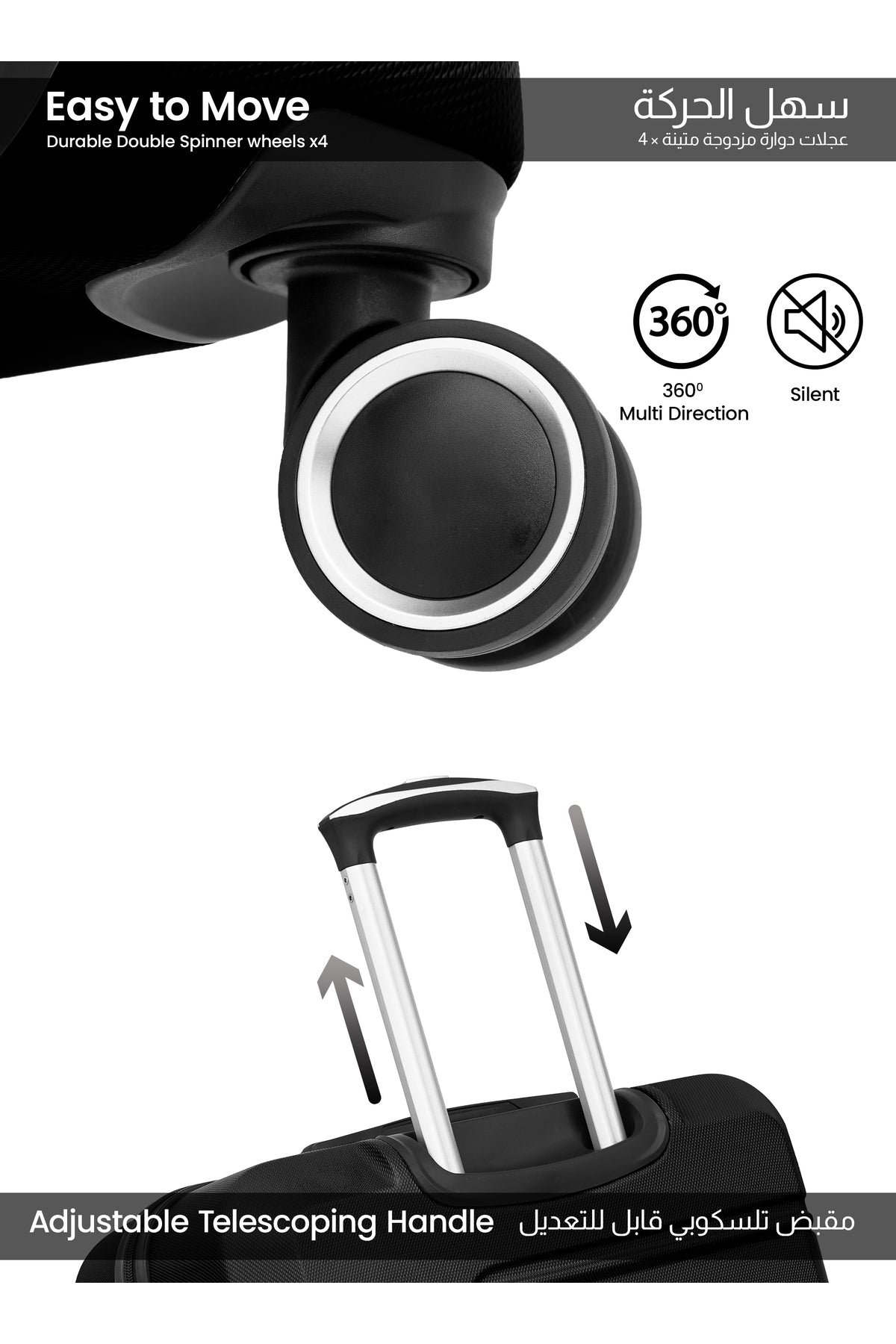 Large Size Lightweight ABS Hardside Spinner Luggage Trolley -28 Inch | Carrying 30KG 4 Wheel Hardshell Suitcase-Black