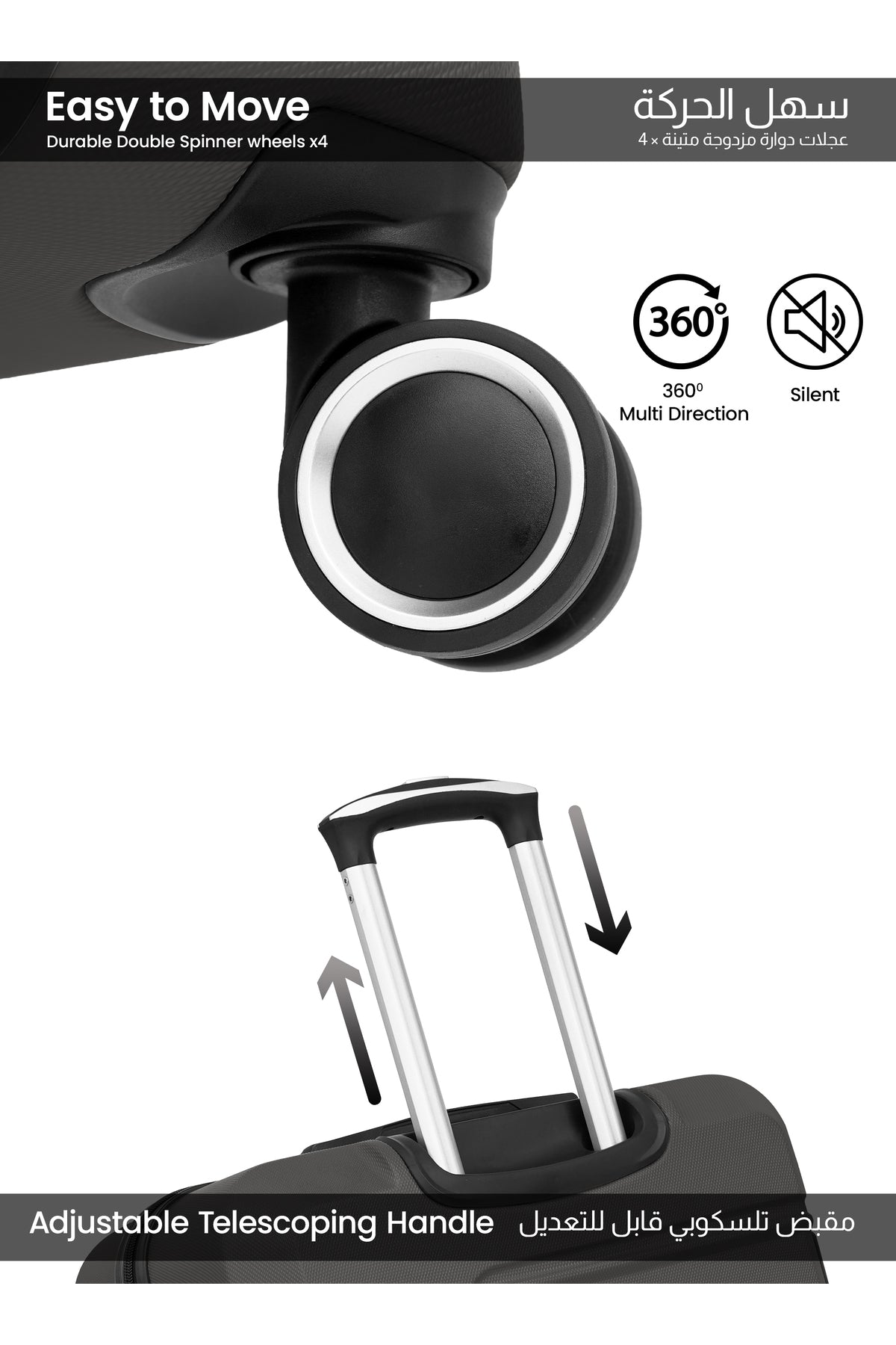 Large Size Lightweight ABS Hardside Spinner Luggage Trolley -28 Inch | Carrying 30KG 4 Wheel Hardshell Suitcase-Grey