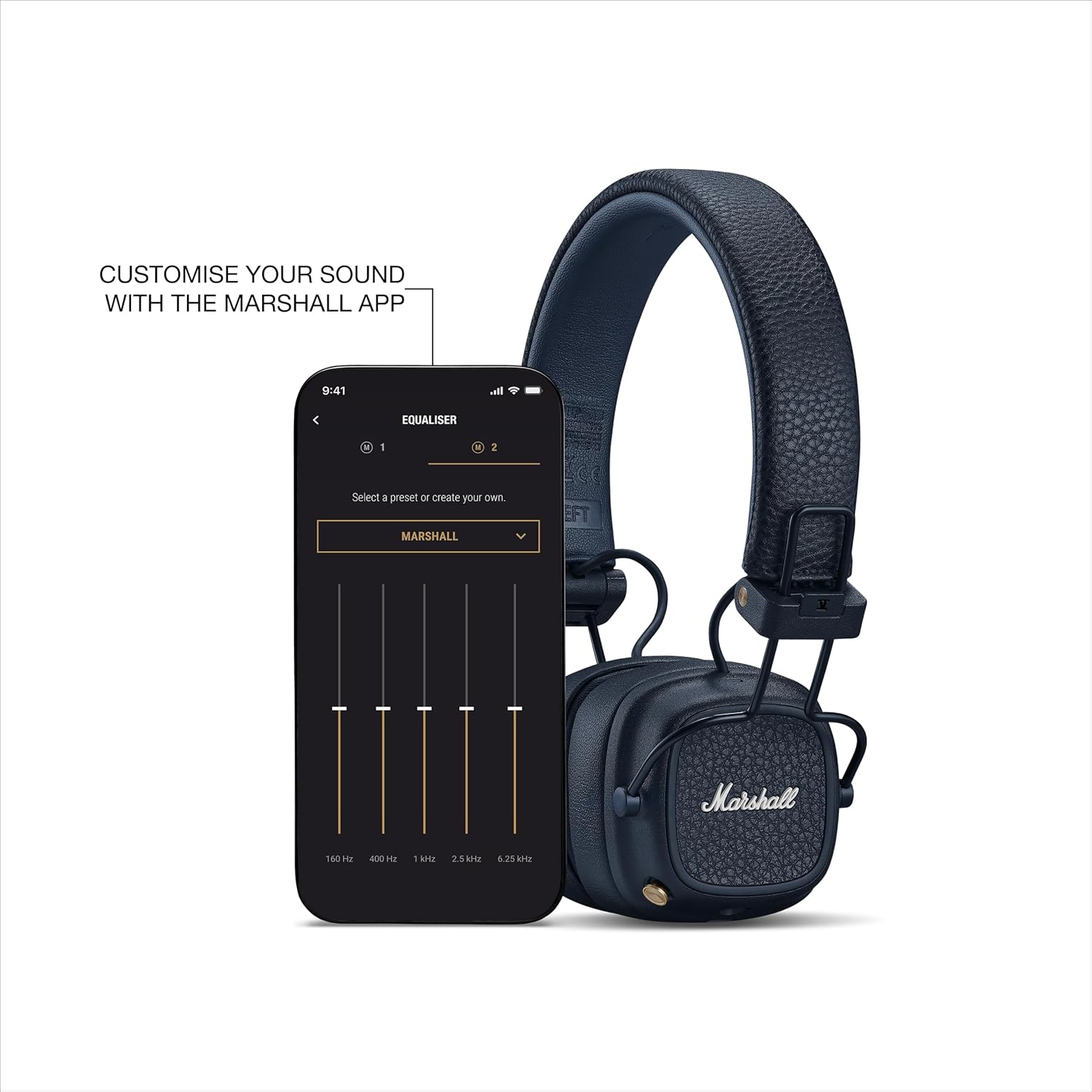 Marshall Major V Bluetooth Headphones - Foldable Bluetooth Wireless Headphones Bluetooth with 100+ Hours of Playtime (Midnight Blue)