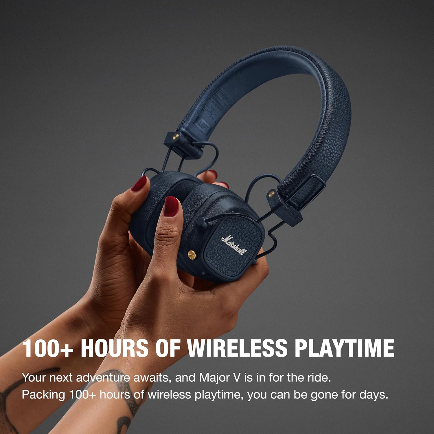 Marshall Major V Bluetooth Headphones - Foldable Bluetooth Wireless Headphones Bluetooth with 100+ Hours of Playtime (Midnight Blue)