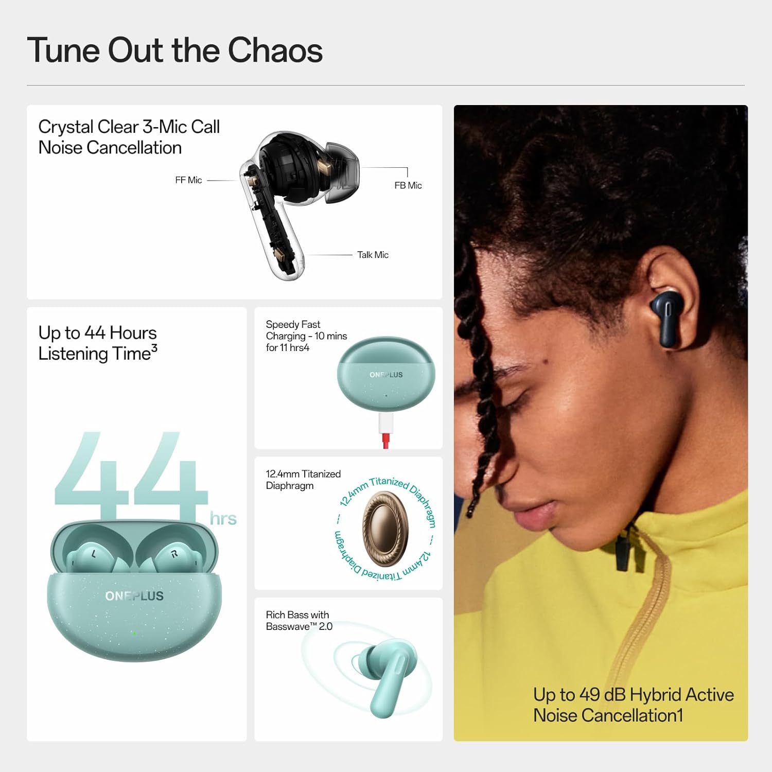 OnePlus Nord Buds 3 Pro, Wireless Bluetooth Earbuds, Noise Canceling Earbuds, Deep Bass, Immersive Sound, Up to 44 Hour Playtime with Charging case, Soft Jade