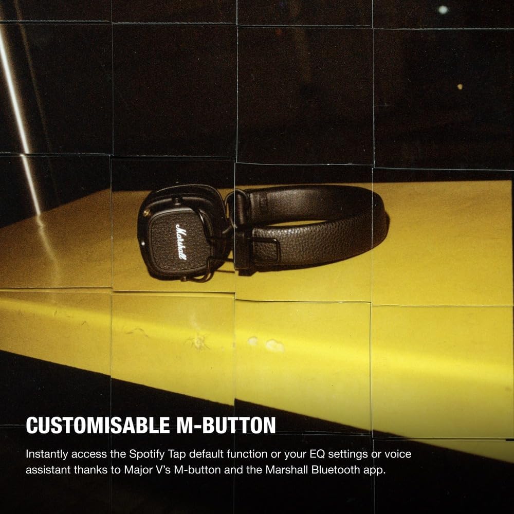 Marshall Major V Bluetooth Headphones - Foldable Bluetooth Wireless Headphones Bluetooth with 100+ Hours of Playtime (Black)