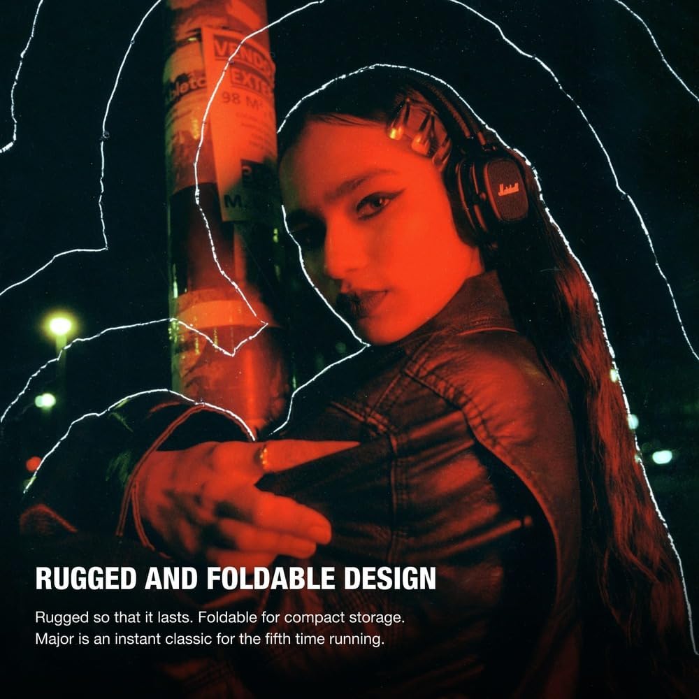 Marshall Major V Bluetooth Headphones - Foldable Bluetooth Wireless Headphones Bluetooth with 100+ Hours of Playtime (Black)