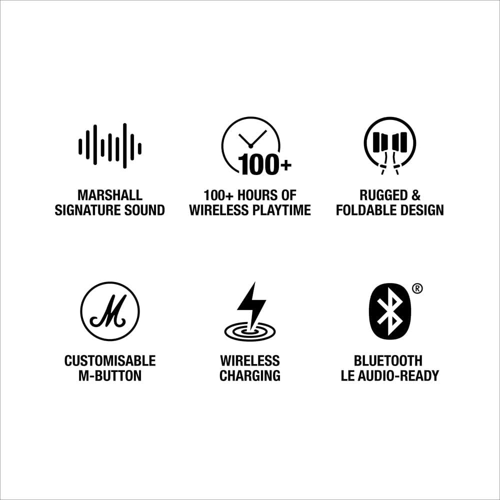 Marshall Major V Bluetooth Headphones - Foldable Bluetooth Wireless Headphones Bluetooth with 100+ Hours of Playtime (Black)