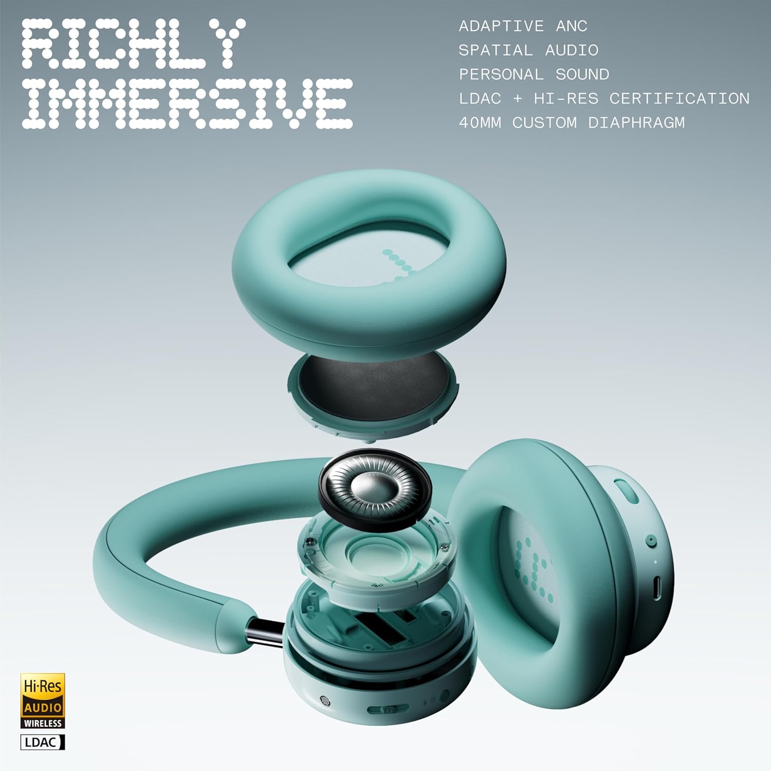 CMF by Nothing, Headphone Pro A11300012 50Hrcall time, ANC 4 Mic, B175, Light Green