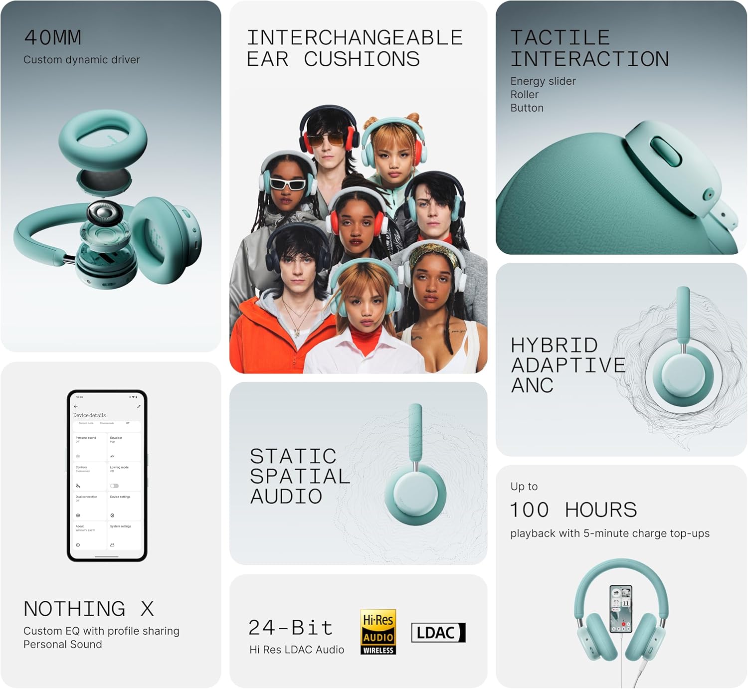 CMF by Nothing, Headphone Pro A11300012 50Hrcall time, ANC 4 Mic, B175, Light Green