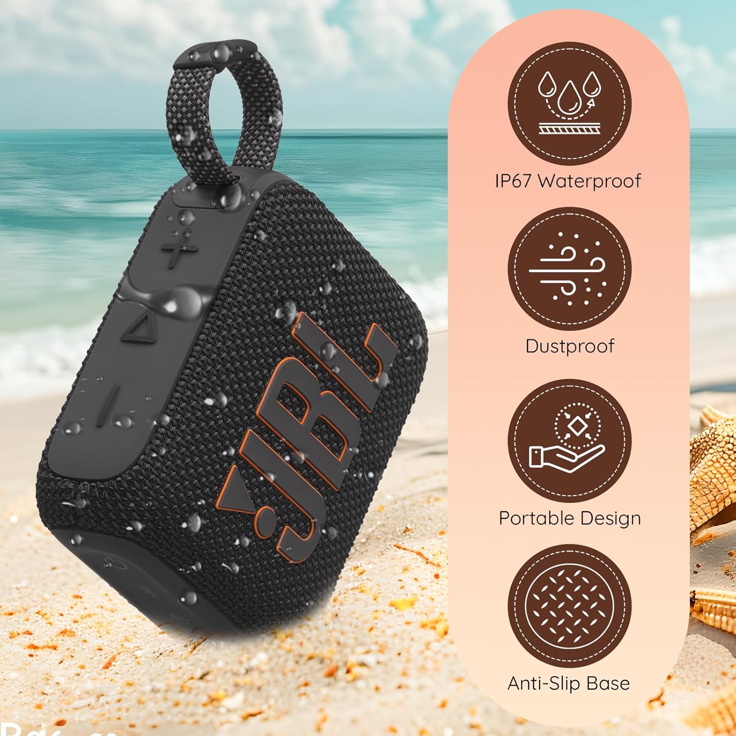 JBL Go 4 Portable Wireless Bluetooth Speaker, IP67 Waterproof & Dustproof Built-in Battery – Squad – All-in-One Boom h Material Solution provides a sound experience on the go