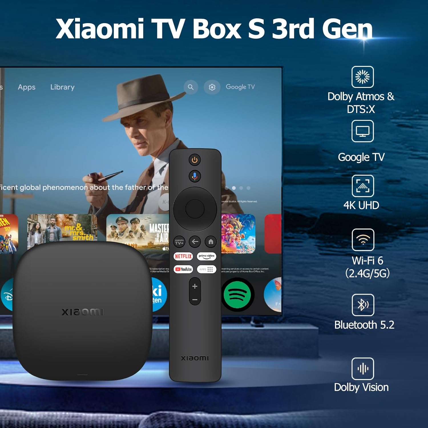 Xiaomi Mi TV Box S 3nd Gen, 2GB RAM + 32GB ROM, 4K Ultra HD Streaming Reproductive, Bluetooth, Wi-Fi, 3rd Generation, Black