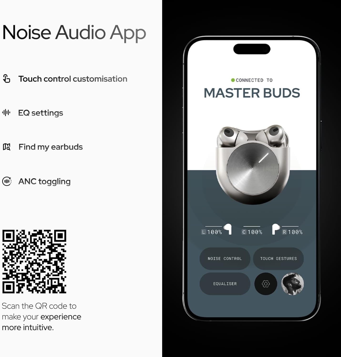 Noise Master Buds, Sound by Bose in-Ear Bluetooth Earbuds, Up to 49dB Adaptive ANC, LHDC 5.0, Immersive Spatial Audio, 44H Playtime with 6 mic ENC, Dual Pairing, IPX5 Ear Buds TWS (Titanium)