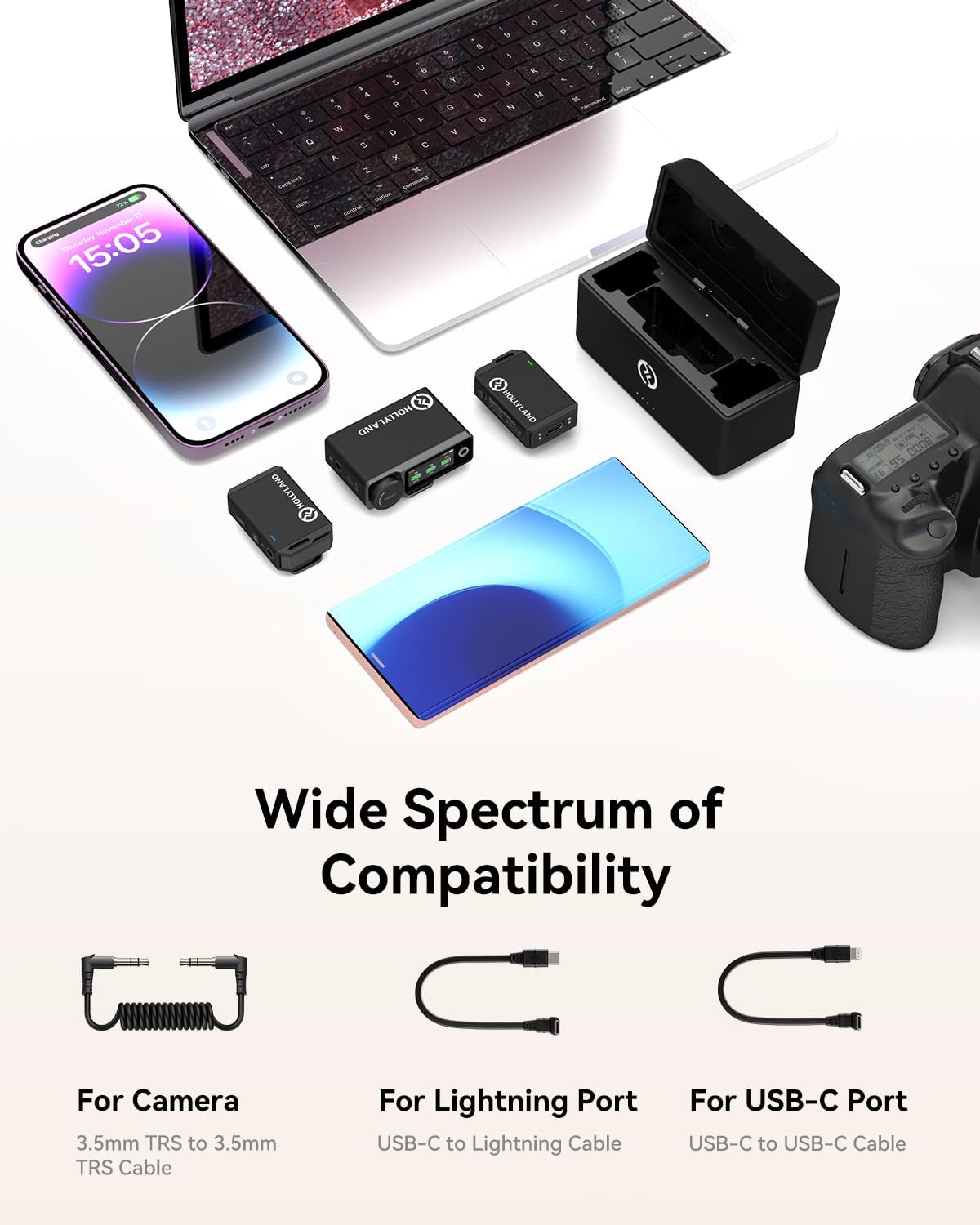 Hollyland LARK MAX Wireless Microphone, ENC Noise Canceling, Studio Audio Quality, 22H Duration, 820ft Range, 8GB Storage Recording Mic, Compatible with DSLR Camera, iPhone, Android and PC, black