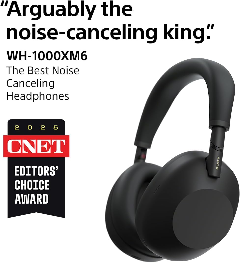 Sony WH-1000XM6 The Best Wireless Noise Canceling Headphones, HD NC Processor QN3, 12 Microphones, Adaptive NC Optimizer, Mastered by Engineers, Studio-Quality, 30-Hour Battery, Black