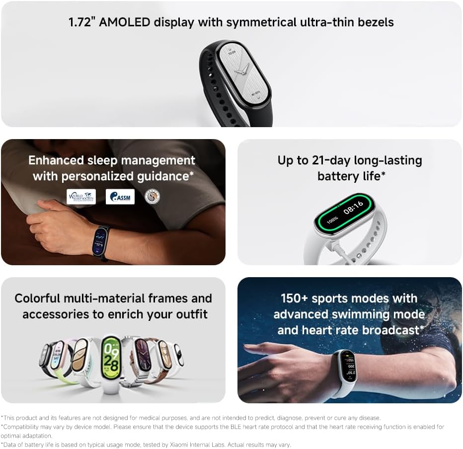 Xiaomi Smart Band 10 Mystic Rose | 1.72''AMOLED Narrow-edge Quadrilateral Display | Professional Workout Analysis | Up to 21-days Battery Life