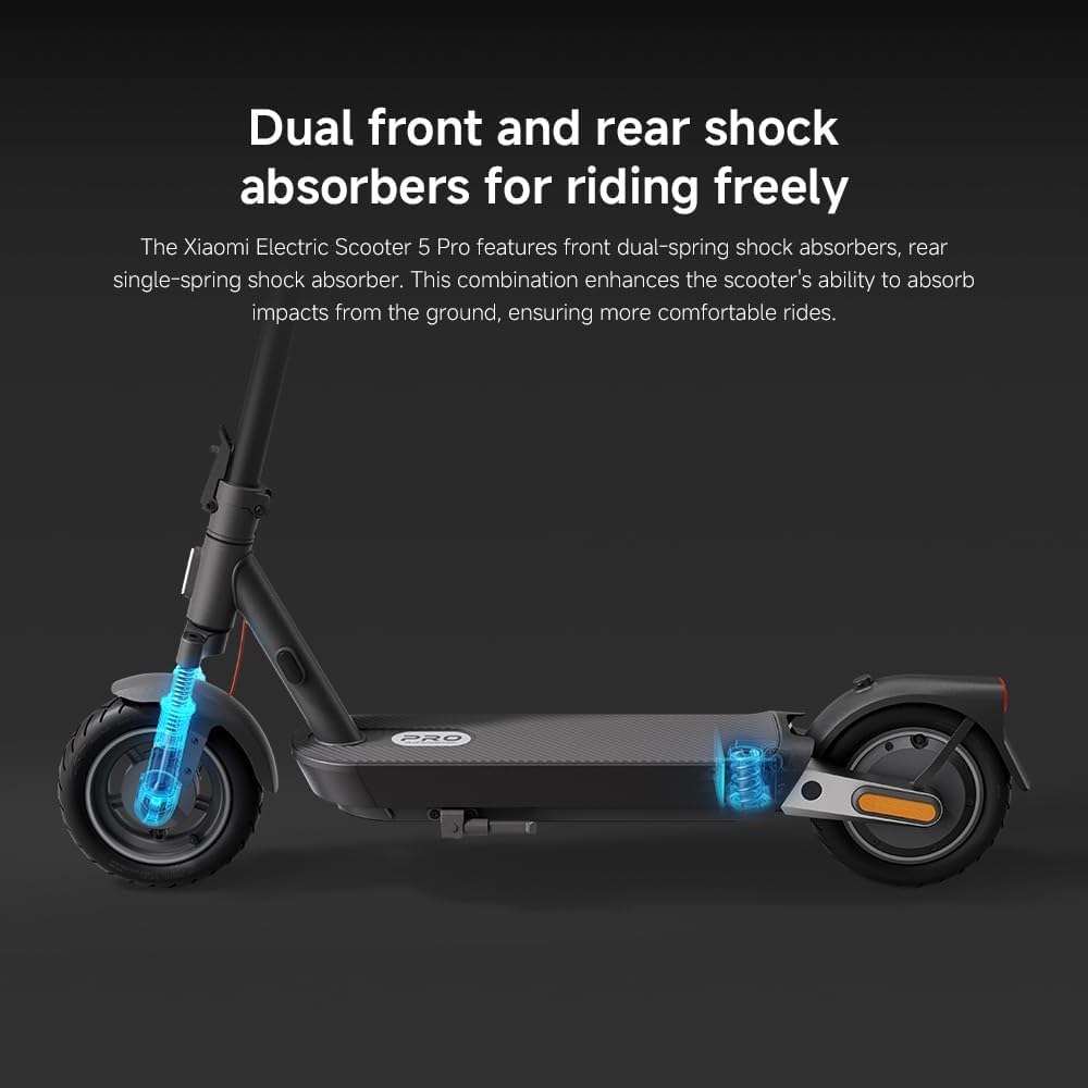 Xiaomi Electric Scooter 5 pro，front and rear dual shock absorbers，60km long battery life，10-inch tubeless tires，1000WMax. power，22% Max. incline