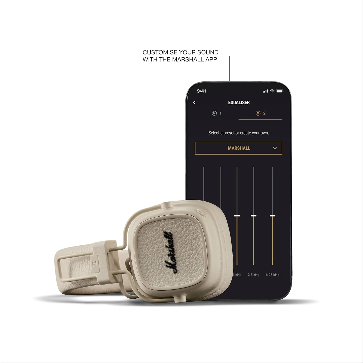 Marshall Major V Bluetooth Headphones - Foldable Bluetooth Wireless Headphones Bluetooth with 100+ Hours of Playtime (Cream)