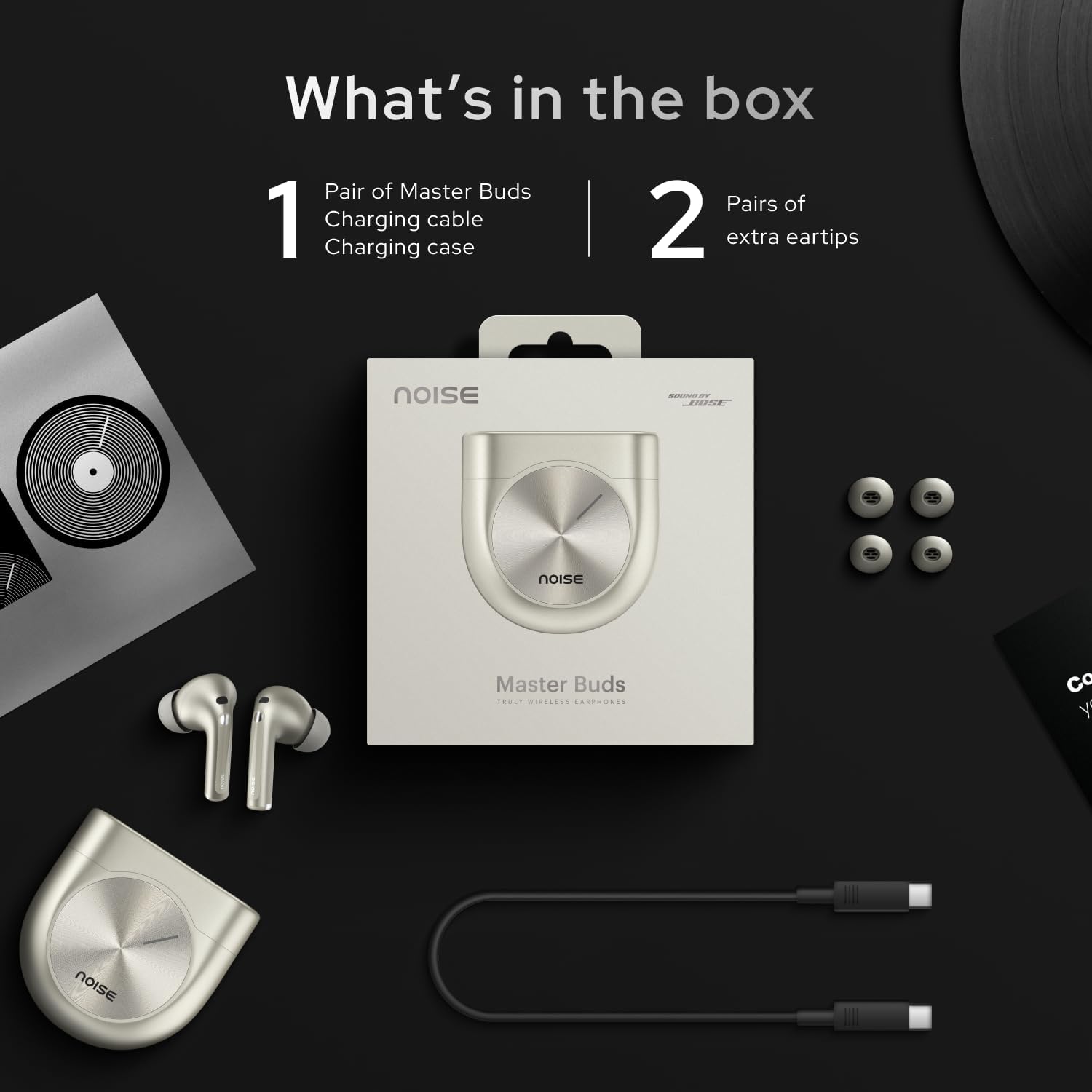 Noise Master Buds, Sound by Bose in-Ear Bluetooth Earbuds, Up to 49dB Adaptive ANC, LHDC 5.0, Immersive Spatial Audio, 44H Playtime with 6 mic ENC, Dual Pairing, IPX5 Ear Buds TWS (Silver)