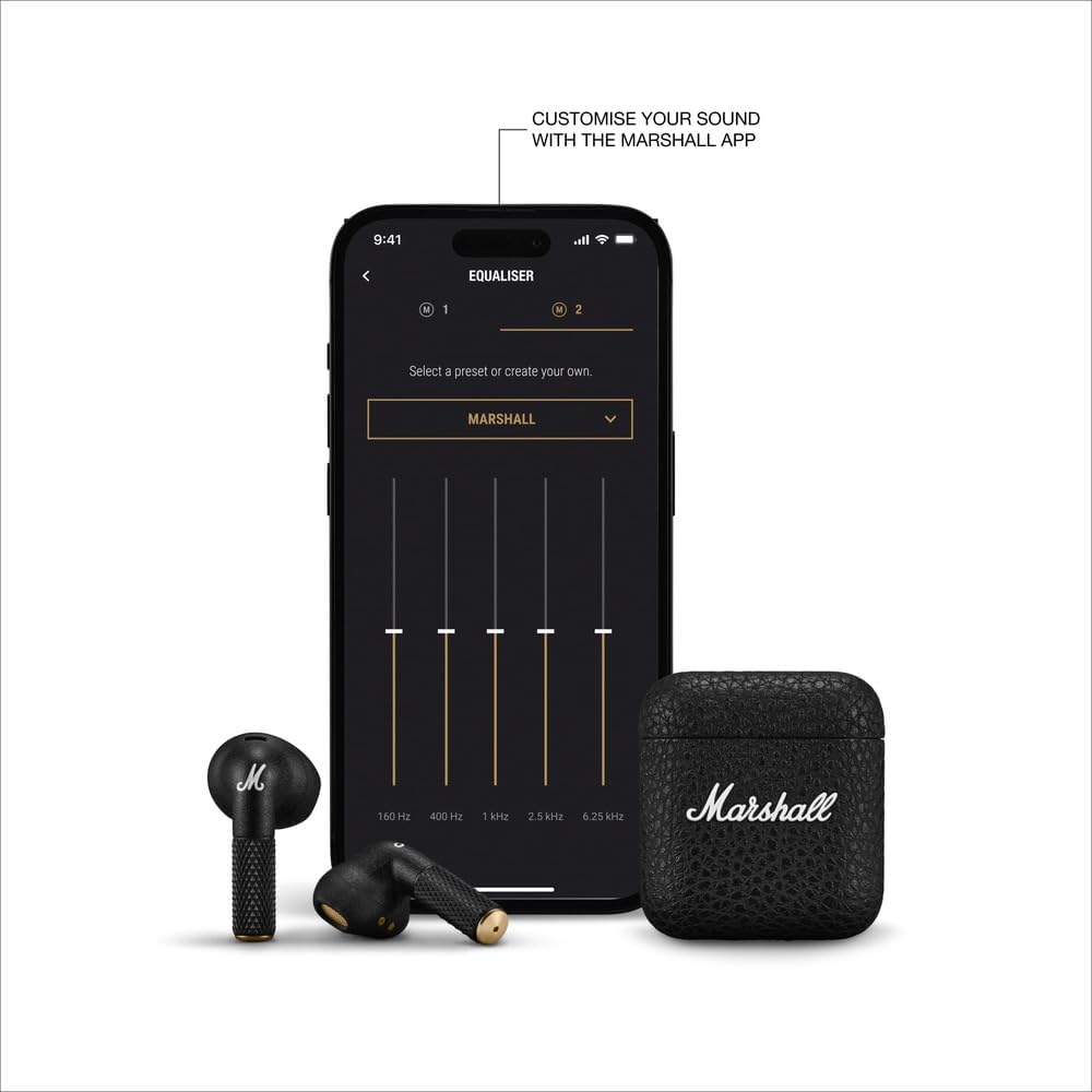 Marshall Minor IV Bluetooth Earphones - Water Resistant Earphones Bluetooth Wireless Earbuds With 30+ Hours Playtime - Black