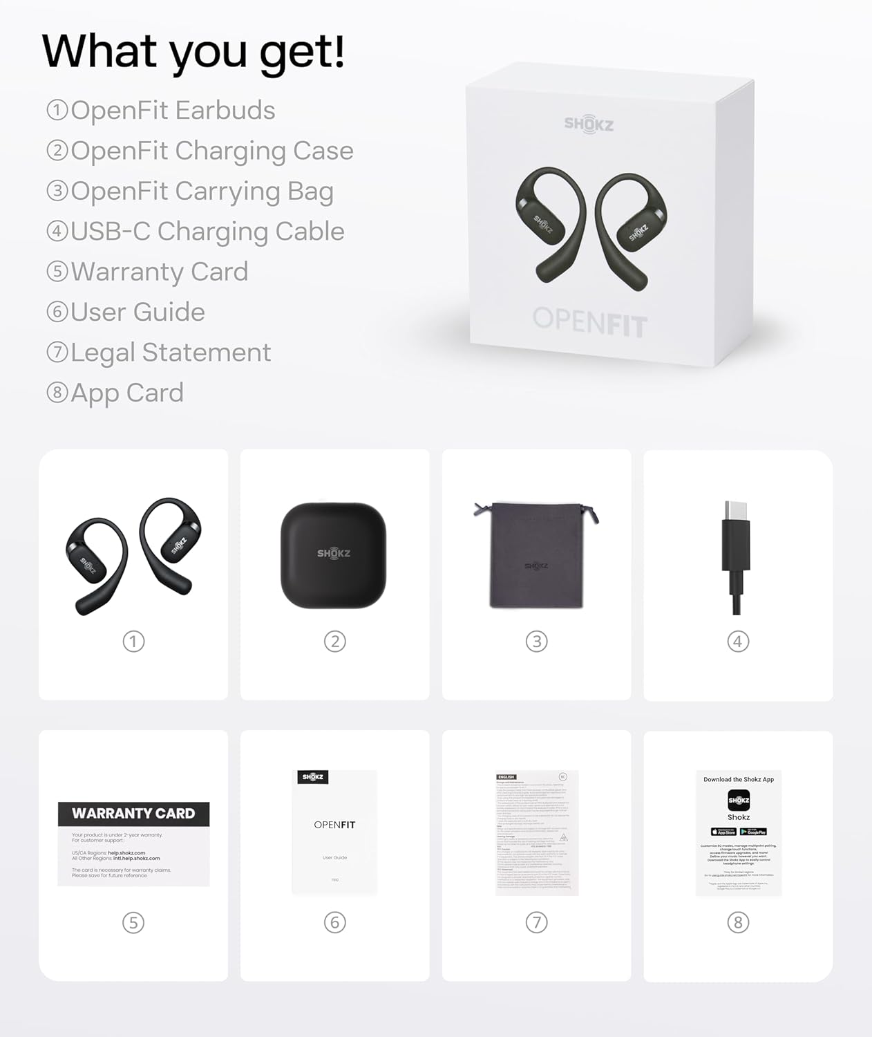 SHOKZ OpenFit Open-Ear Headphones, True Wireless Bluetooth Earphones with Microphone, Earbuds with Earhook, Fast Charging, 28H Playtime, IP54 Waterproof, Black, with Carrying bag