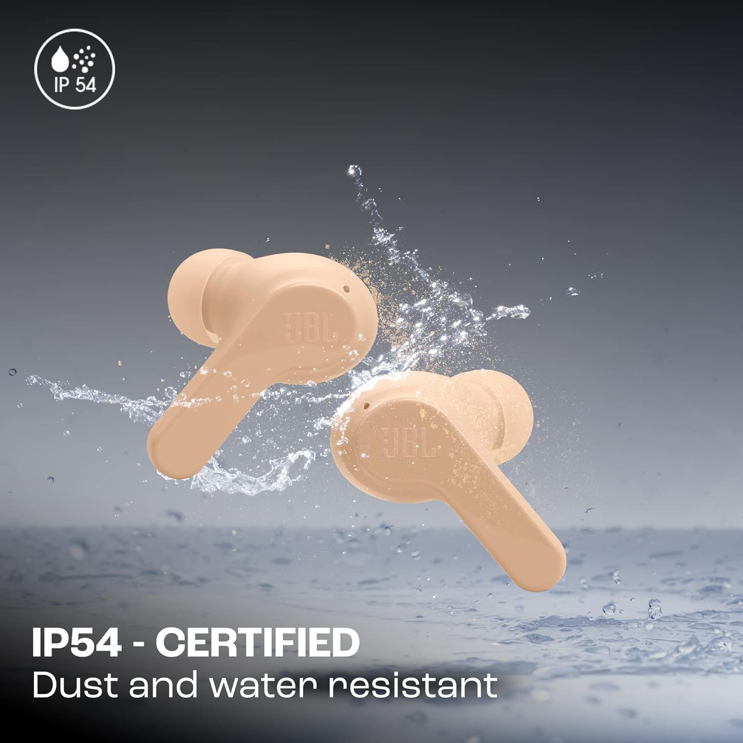 JBL Wave Beam True Wireless Earbuds, Deep Bass, Comfort Fit, 32H Battery, Smart Ambient, TalkThru, Hands-Free + VoiceAware, Water and Dust Resistant - Beige, JBLWBEAMBEG