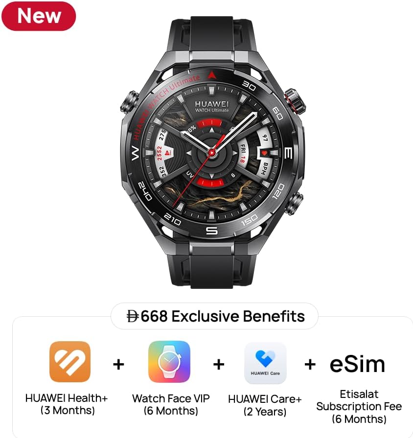 HUAWEI WATCH Ultimate 2 Smart Watch, Zirconium-based Liquid Metal case, 150-Meter Diving Watch, Sonar-based Underwater Communication, Accurate Health Monitor, eSIM cellular calling, Black