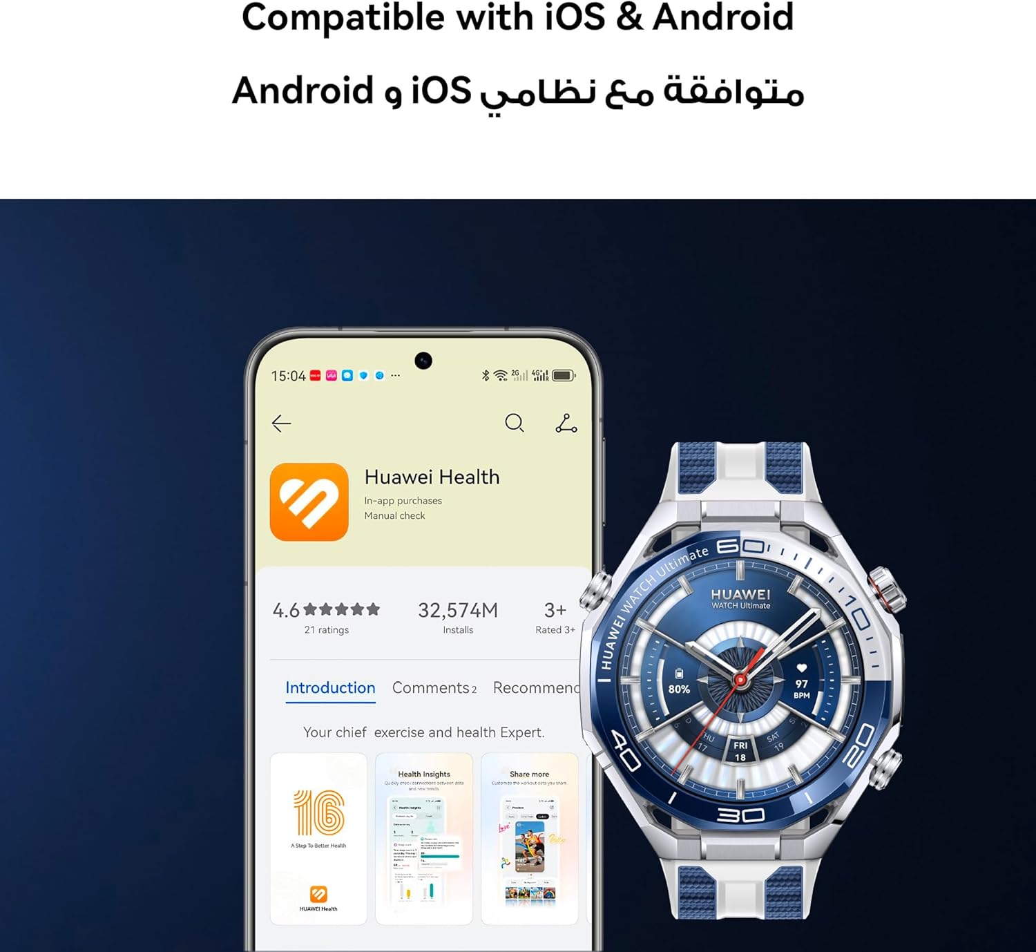 HUAWEI WATCH Ultimate 2 Smart Watch, Zirconium-based Liquid Metal case, 150-Meter Diving Watch, Sonar-based Underwater Communication, Accurate Health Monitor, eSIM cellular calling, Black