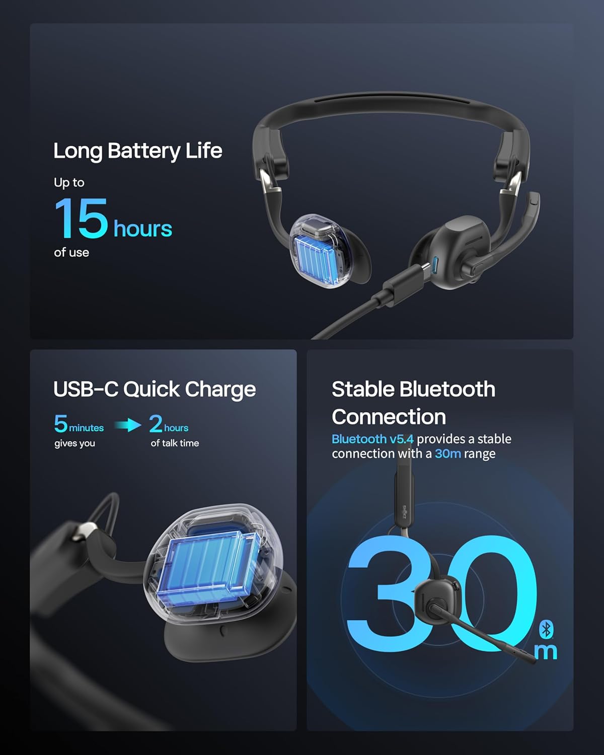 SHOKZ OpenComm2 UC 2025 ترقية سماعة رأس عظام التوصيل مع محول USB-A، سماعة بلوتوث مفتوحة الأذن مع ميكروفون مزود بإلغاء الضوضاء، سماعة لاسلكية للعمل، المكالمات، الاجتماعات، القيادة، زمن التحدث 16 ساعة