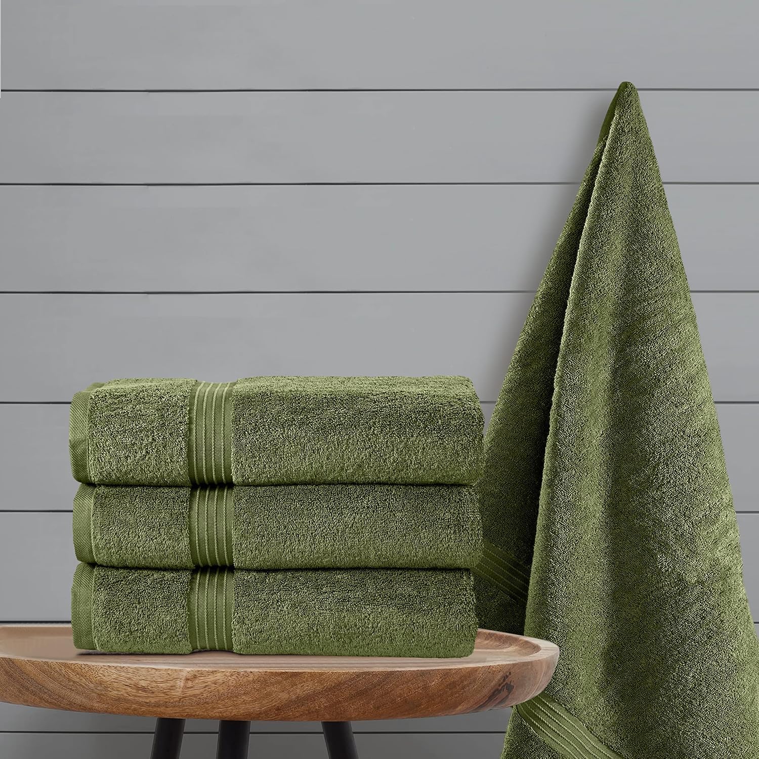 BEYTOR Luxury Bath Towels – 100% Cotton, Ultra Soft, Quick-Dry & Highly Absorbent – Plush & Durable Hotel-Quality Towels for Home, Spa & Gym – Army Green (3pcs (90*180 cm+ 70*180 cm + 50*100 cm))