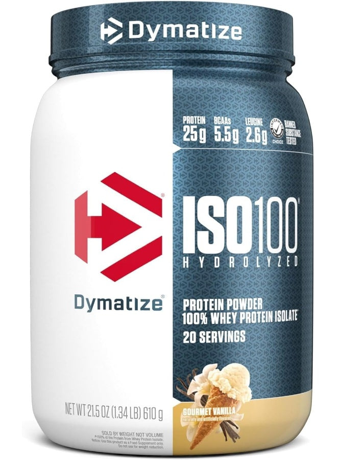 Dymatize ISO100 Hydrolyzed Protein Powder, 100% Whey Isolate, 25g of Protein, 5.5g BCAAs, Gluten Free, Fast Absorbing, Easy Digesting, Gourmet Vanilla, 20 Servings