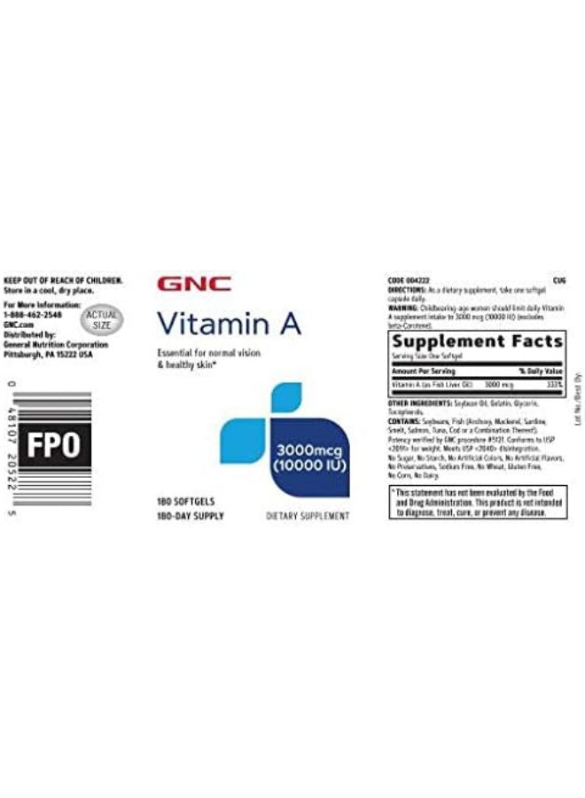 Vitamin A 3000Mcg 10000Iu, 180 Softgels