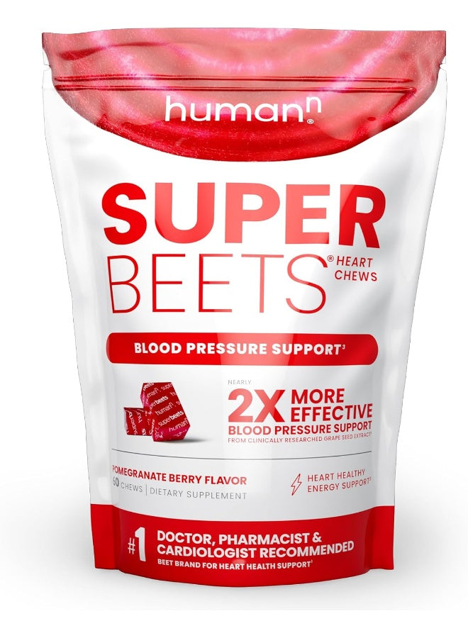 Superbeets Heart Chews Nitric Oxide Production And Blood Pressure Support Grape Berry Flavor 60 Count