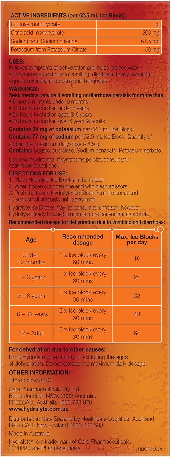Hydralyte Electrolyte Ice Blocks Orange 16S