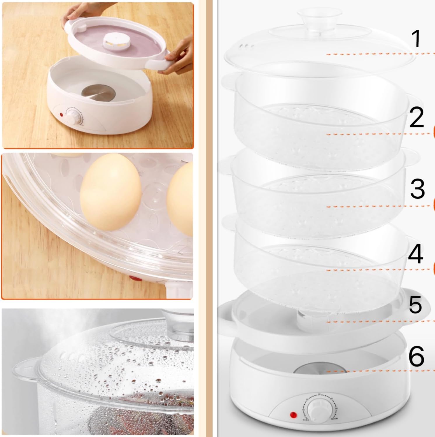 10L Food Steamer,3 Tiers,300W,60 Minutes Timer,Multifunctional electric steamer,Makes Baby food, Healthy Food, Meat, Fish & More，1 year warranty, XB-3119