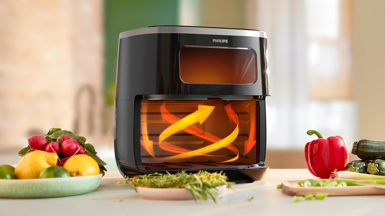 Airfryer XL - 50Hz, 1KGs, See-through Window, Rapid Air Technology, Connected with HomeID APP, 5.6 L 1700 W HD9257/80 Black