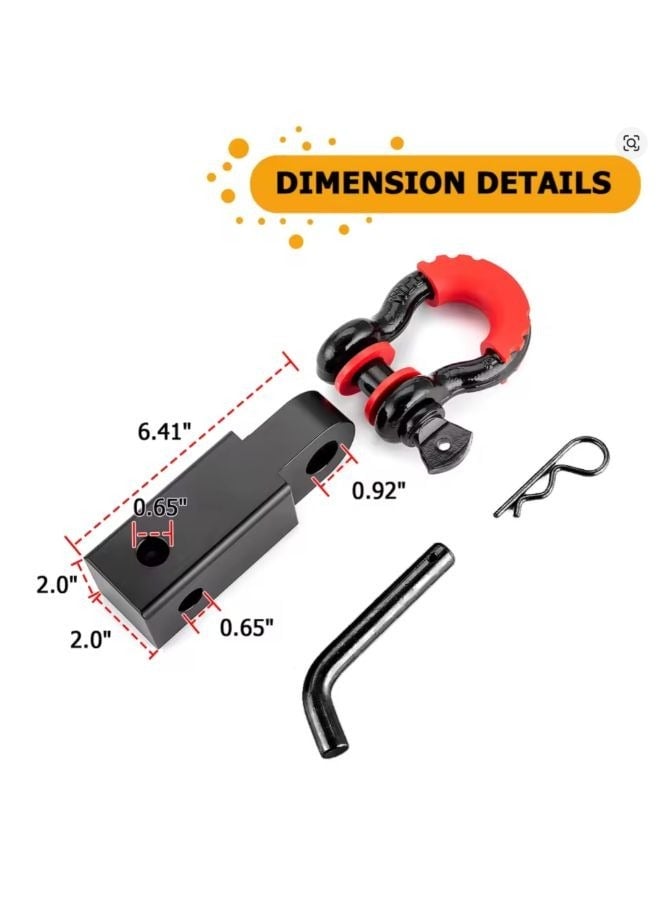Trailer Hitch Receiver with 2" Tow Shackle, Heavy Duty, 3/4" D-Ring Recovery Truck SUV