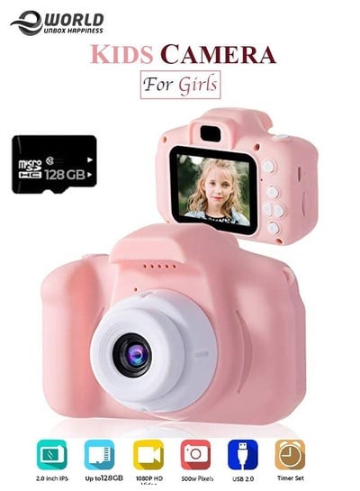 Digital Kids Portable Rechargeable Camera 12mp, 1080p HD Video Camcorder, 128GB SD Card