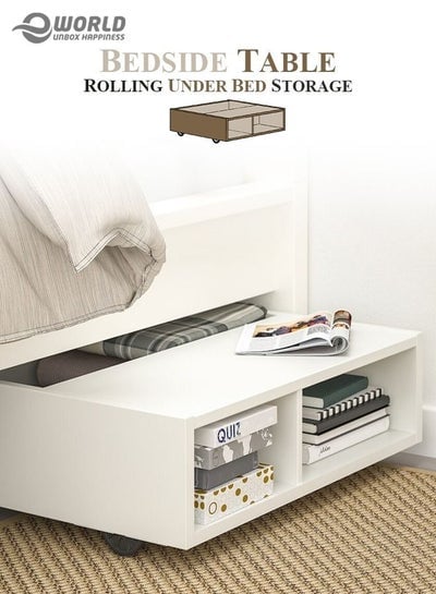 Under Bed Storage Organiser Unit Bedside Table for Bedroom with Rolling Wheel Castors 3 Large Underbed Cabins Containers, Plenty of Space to Organise Clothes Books