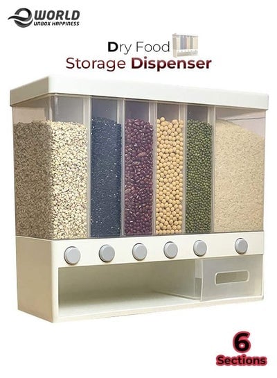 Dry Food Storage Container Box with Adjustable Compartments, Easy press wall mounted cereal Dispenser for Rice and grains