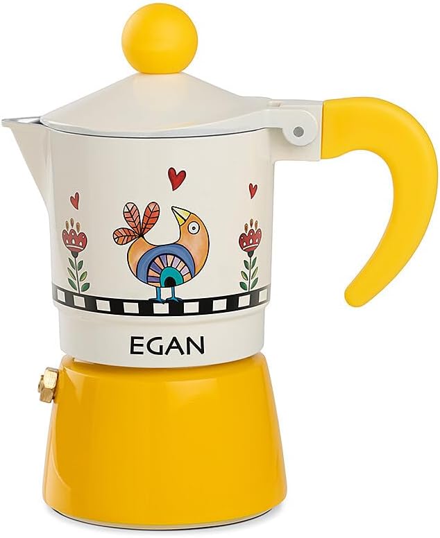 Egan Moka Coffee Maker Cocoricò Yellow 2CPS – Premium Aluminum Coffee